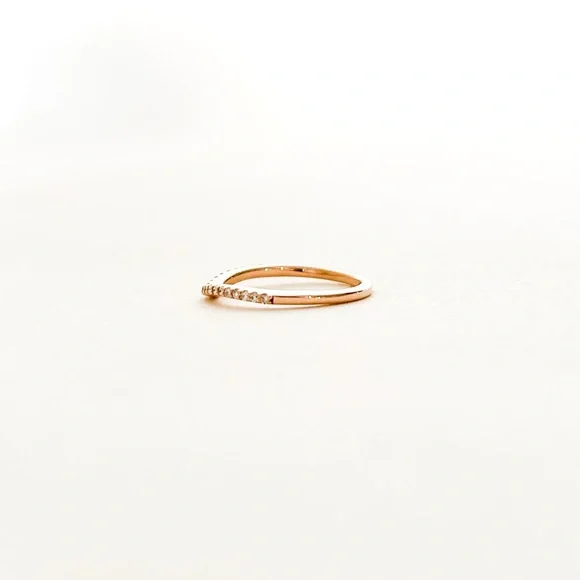 Diamond Pave Rose Gold 14K Round Contour Curved Wedding Band Ring Size 6 0.2 ctw - Picture 4 of 10